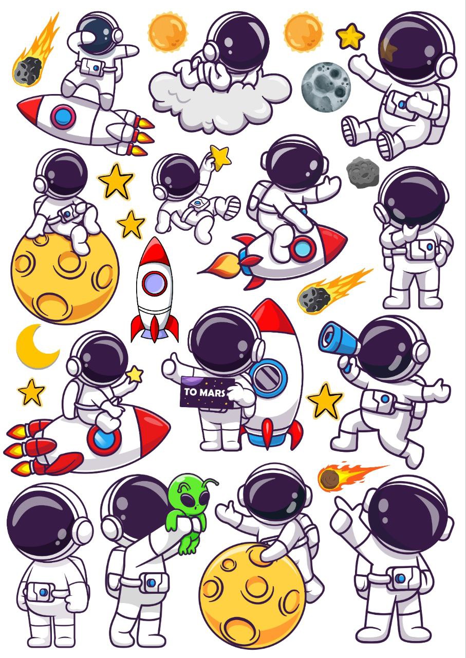 Astronaut in Space - Press N Peel Stickers (UV DTF) Size A6