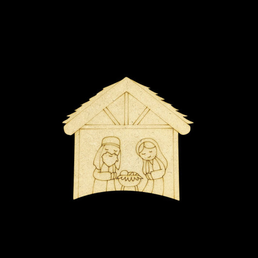 Baby Christ, Joseph and Mary in hut (Premarked Base MDF) DIY Christmas Collection