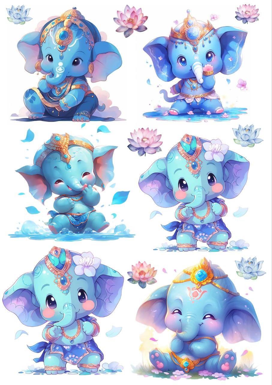 Baby Ganesha Blue - Press N Peel Stickers (UV DTF) Size A6