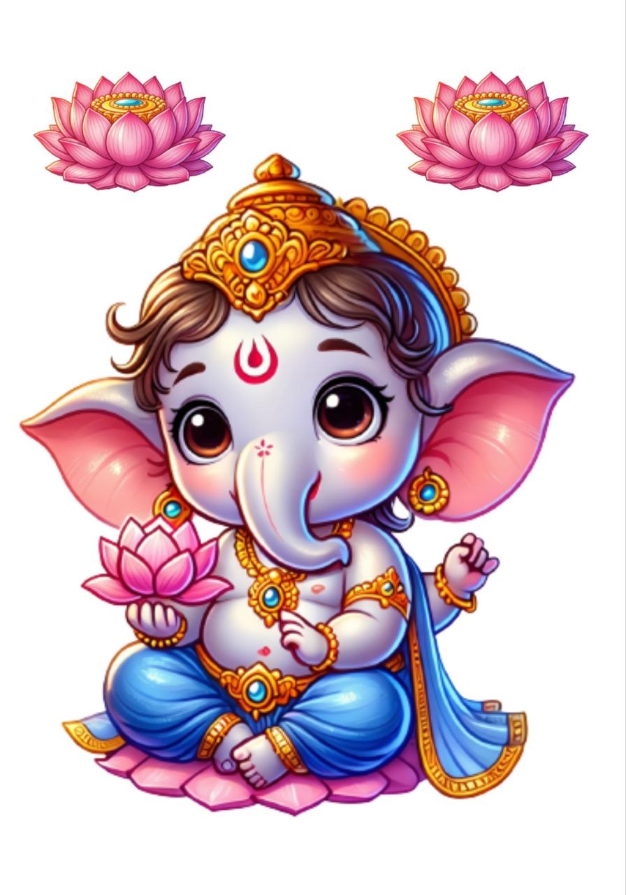 Baby Ganesha Gibli Lotus - Mini Instant Transfer Sheet