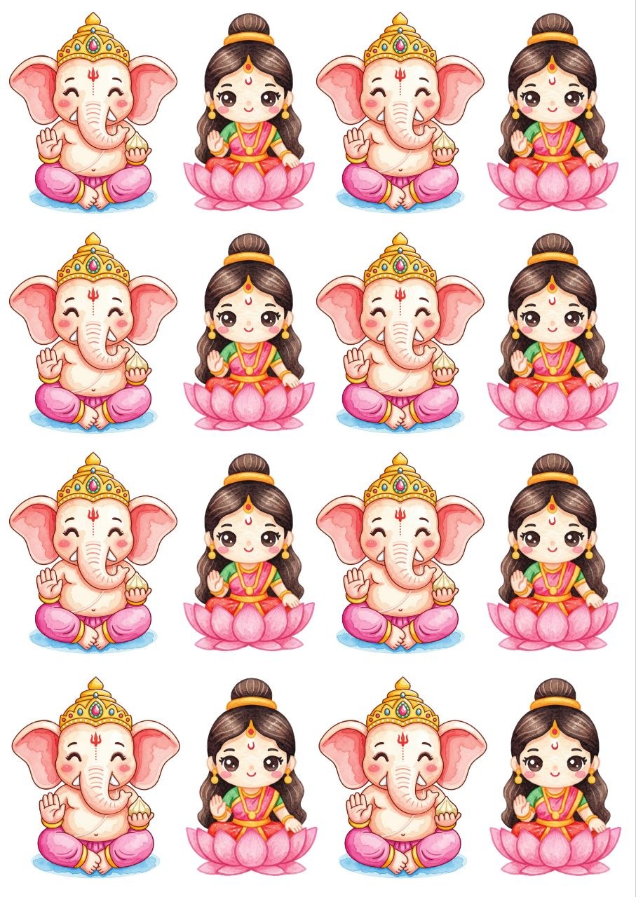 Baby Ganesha and Lakshmi Lotus - Press N Peel (UV DTF) Size A6