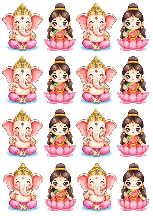 Baby Ganesha and Lakshmi Lotus - Press N Peel (UV DTF) Size A6