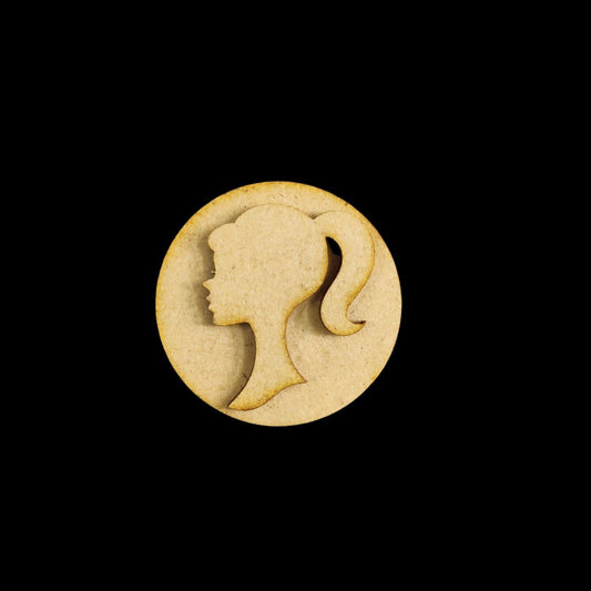 Barbie silhouette head (MDF Round Layered Fridge Magnet Base)