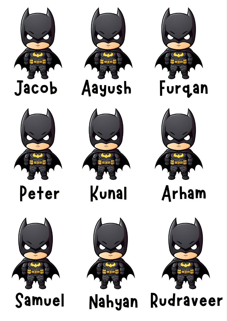 Batman - Personalised DTF Press n Peel Stickers (A6) 9 Names