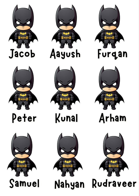 Batman - Personalised DTF Press n Peel Stickers (A6) 9 Names