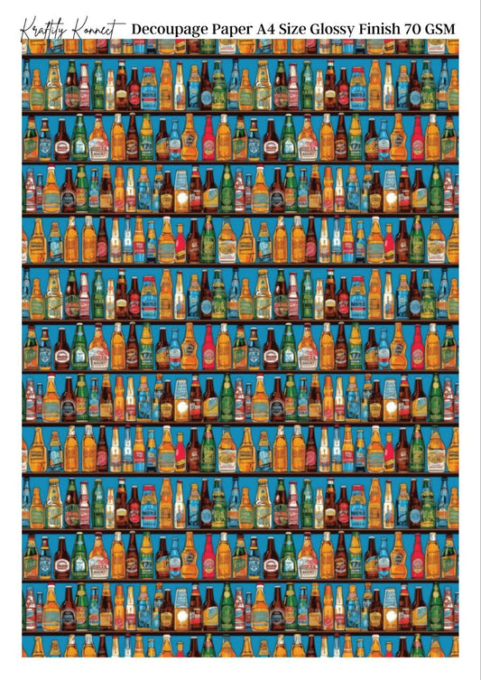 Beer Bottles in a Row - Alcohol ( Decoupage Papers )