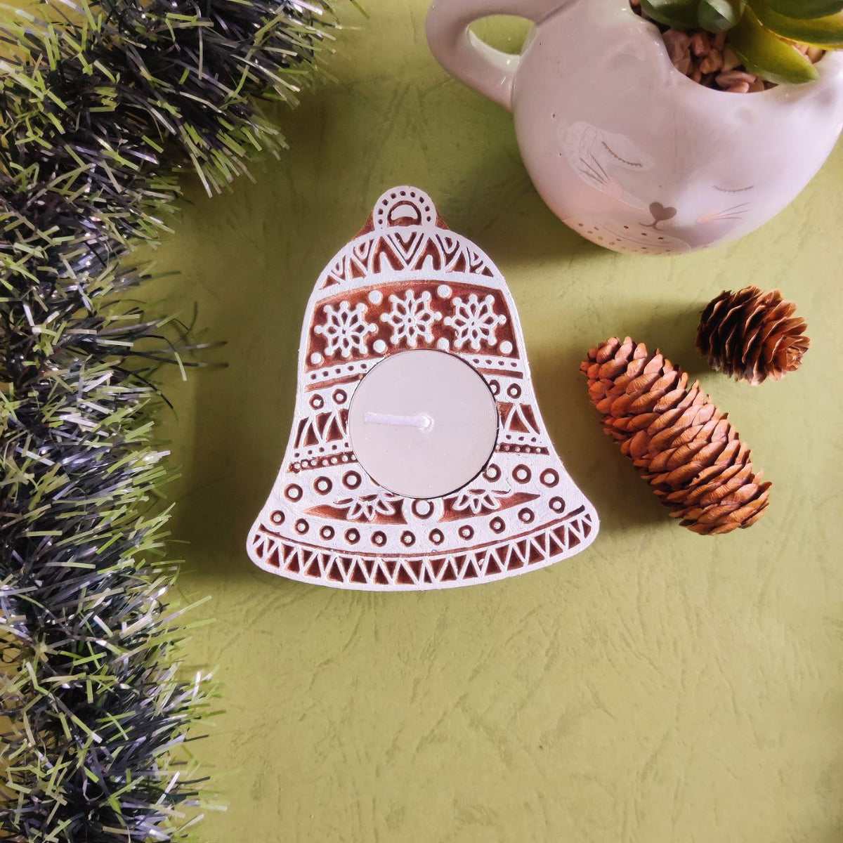 Bell - Wooden Block Print Tealight (Christmas Essential)