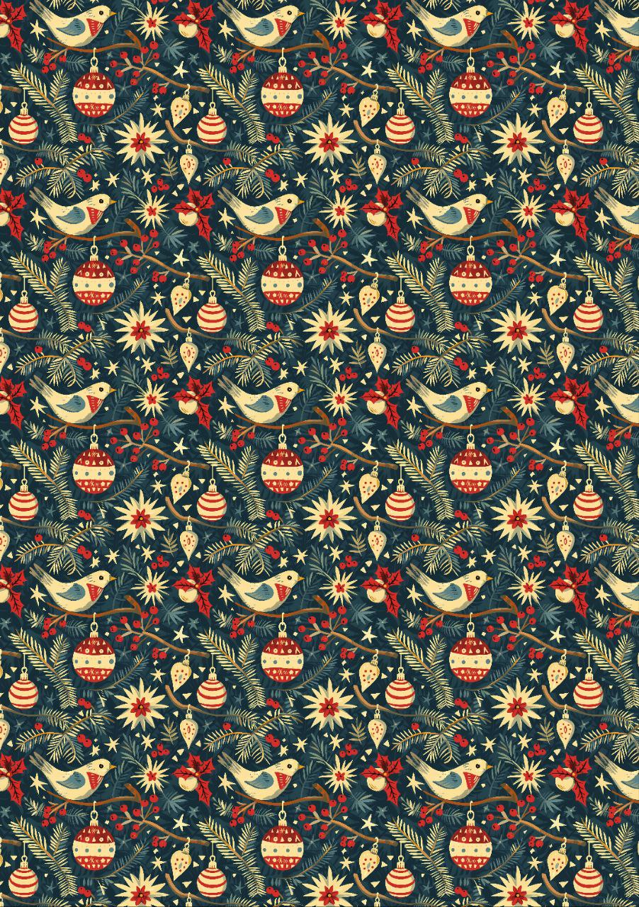 Bird, Baubles, Xmas tree Leaves - Christmas Seamless (Decoupage Paper)