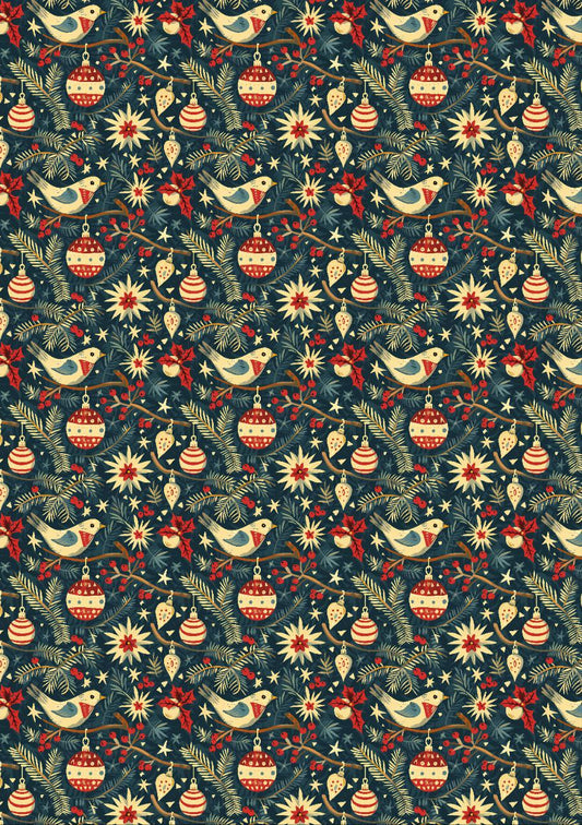 Bird, Baubles, Xmas tree Leaves - Christmas Seamless (Decoupage Paper)