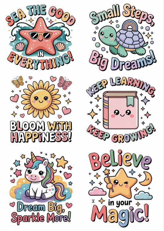 Bloom With Happiness - Cute Quotes – Press N Peel Stickers (UV DTF) Size A6