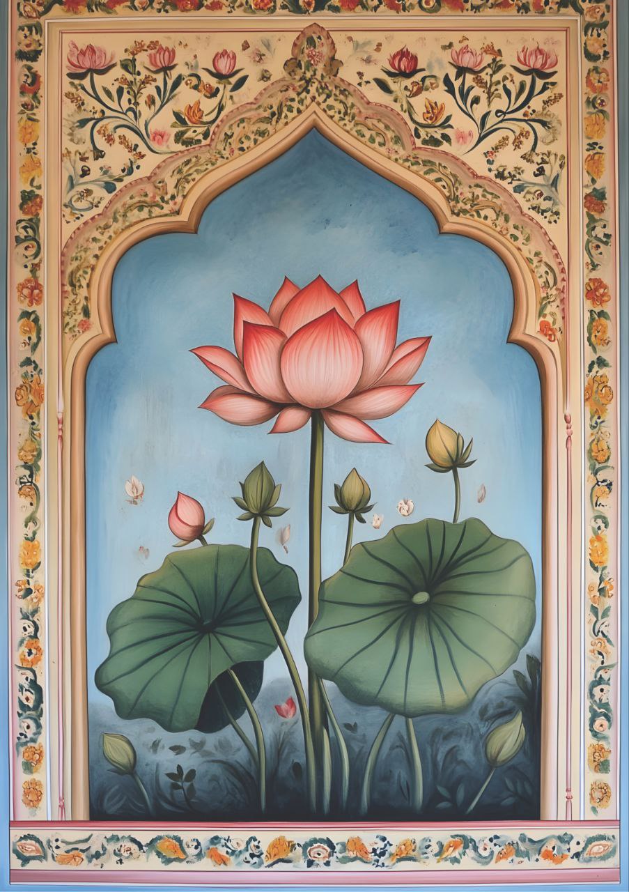 Blooming Lotus - Jharokha Art (Full Size - Decoupage Paper)