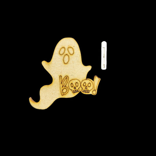 Boo Ghost (MDF Badge Base with Pin - Halloween Collection) Lasercut