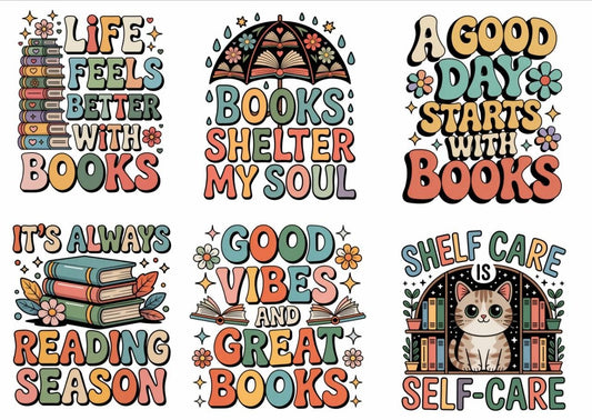 Bookish Quotes Books - Press N Peel Stickers (UV DTF) Size A6