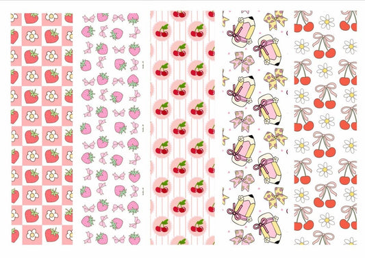Bow Cherry Heart - Mini Bookmarks - Press N Peel Stickers (UV DTF) Size A6