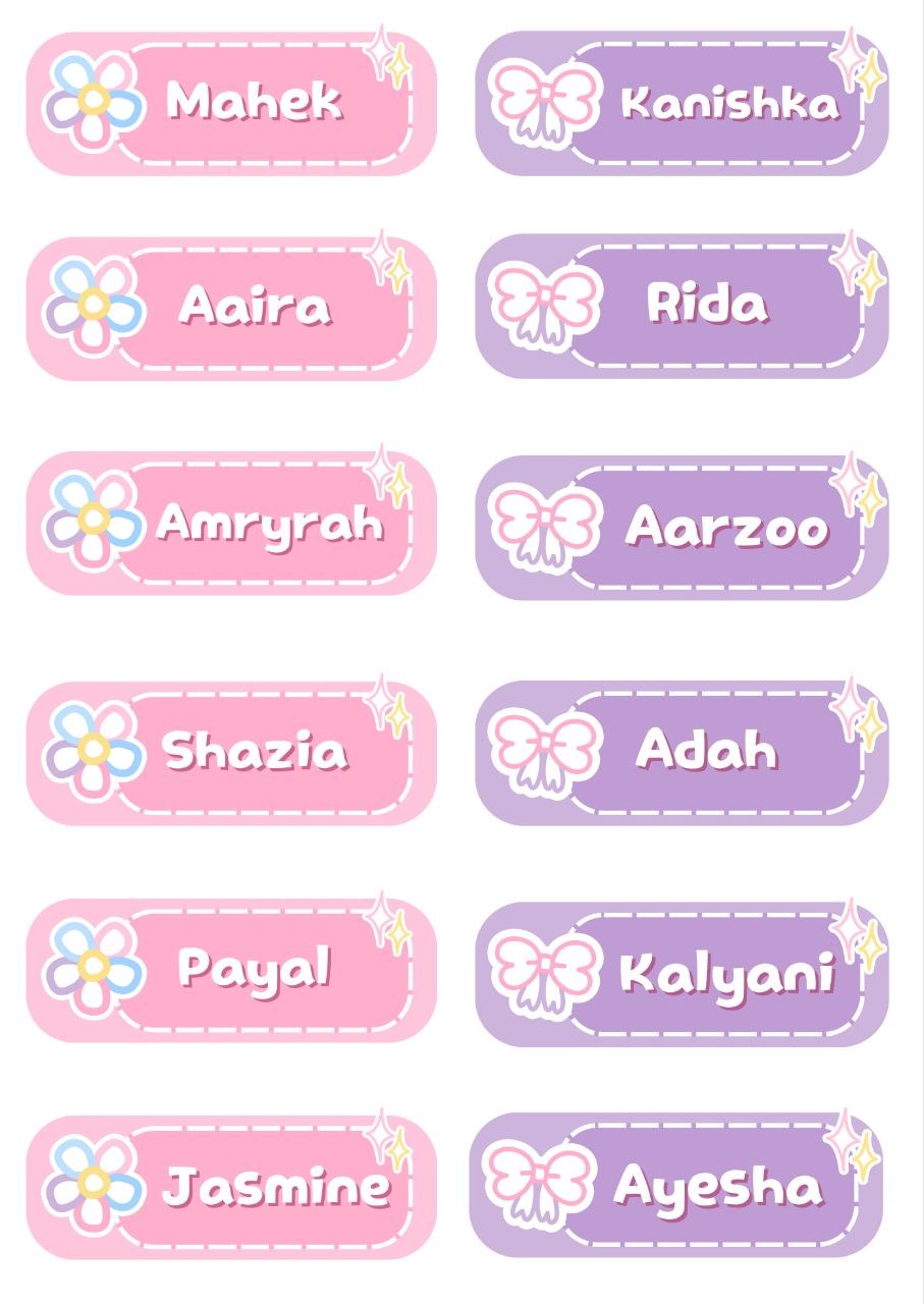 Bow n Flower POP - Personalised DTF Press n Peel Stickers (A6) 12 Names