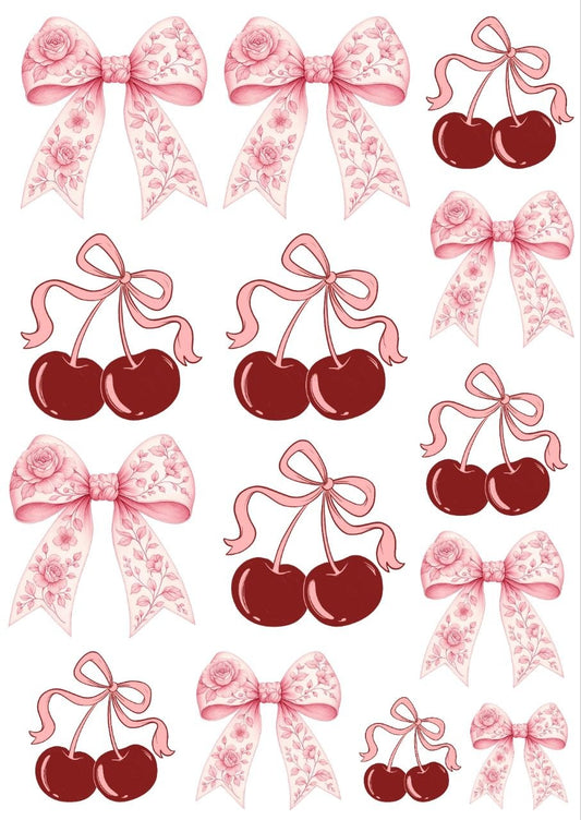 Bows & Cherries Elements – Press N Peel Stickers (UV DTF) Size A6