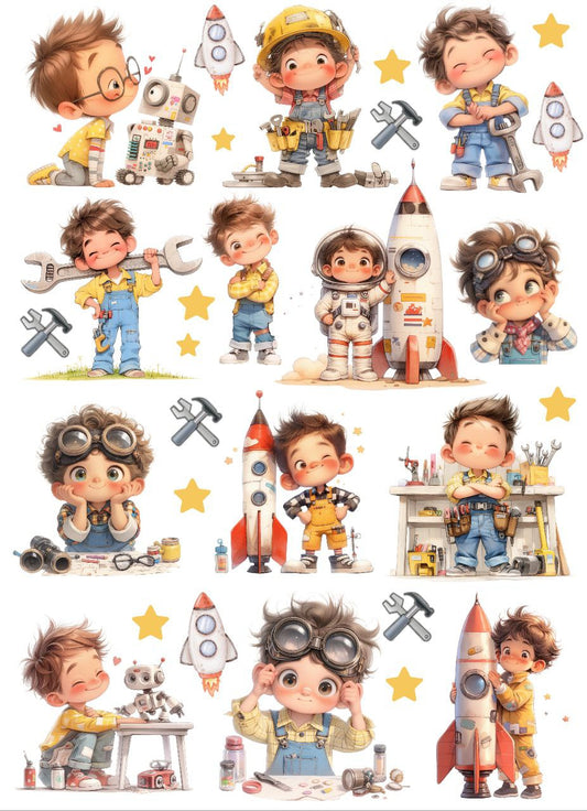 Builder & Contruction Kid - Mix Elements (Instant Transfer Sheet)