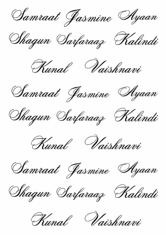 Calligraphy - Personalised Press N Peel Stickers (UV DTF) Size A6 - 24 Names