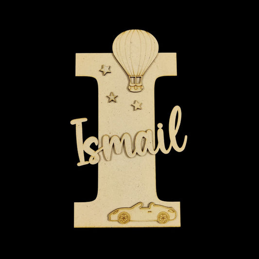 Car&Balloon Boy - Personalised ( MDF Embellishment Monogram )