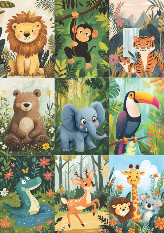 Cheerful Jungle Wild Animals (Decoupage Paper)