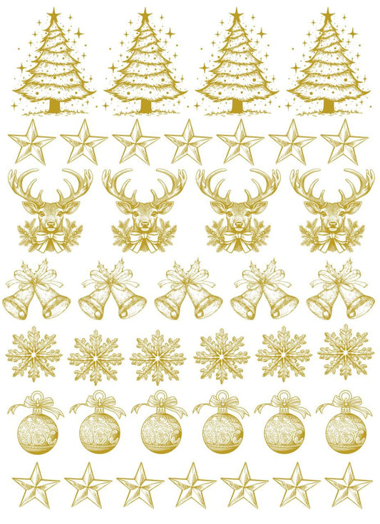 Christmas Decorations Elements Metallic Gold Colour (Instant Transfer Sheet)