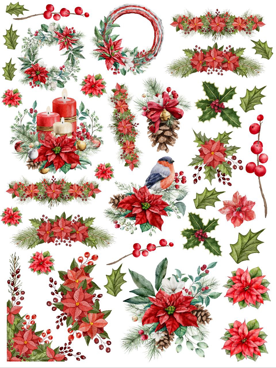 Christmas Holly Leaves n berries (Instant Transfer Sheet)