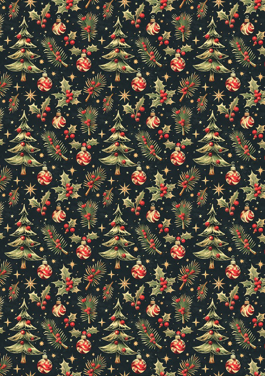 Christmas Tree, Berries, Baubles - Seamless (Decoupage Paper)