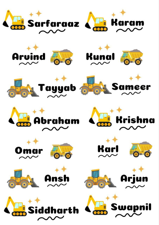 Construction Builder Vehicles - Personalised Stickers (A6) 14 Names