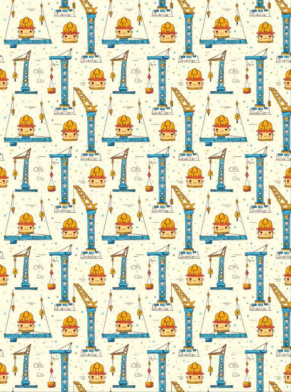 Construction Worker Cute - Seamless Pattern (Decoupage Paper)