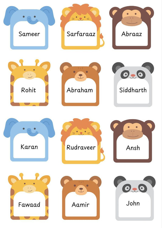 Cute Animals - Personalised DTF Press n Peel Stickers (A6) 12 Names