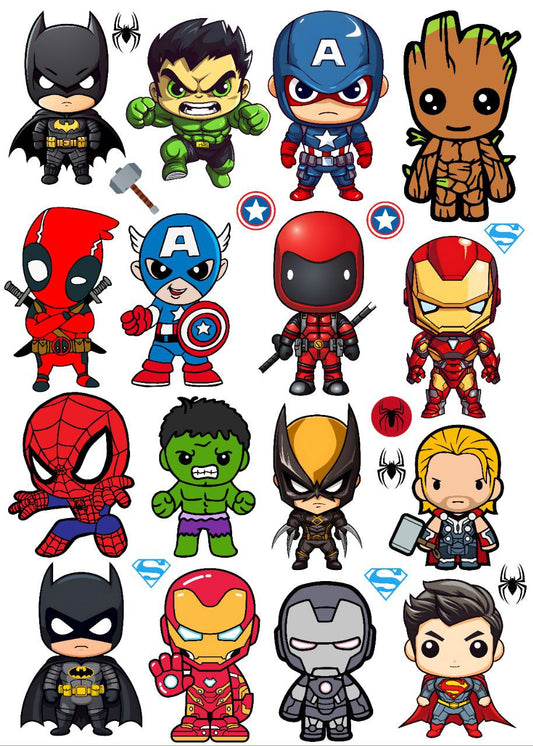 Cute Animated Superheroes - mix (Instant Transfer Sheet)