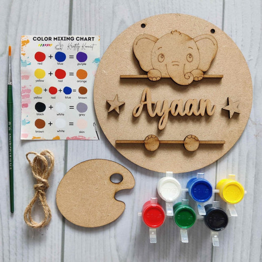 Cute Elephant Peeping - DIY Name Plate Kit (Personalised MDF)