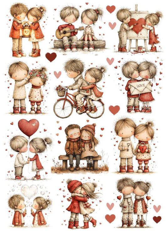Cute Girl Boy in Love (Instant Transfer Sheet)