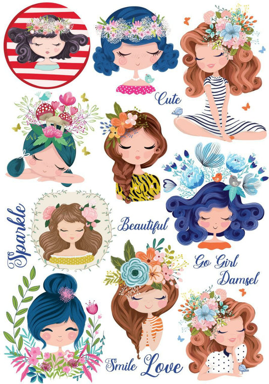 Cute Girls Dreaming ( Instant Transfer Sheets )
