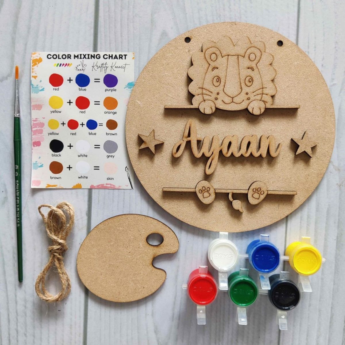Cute Lion Peeping - DIY Name Plate Kit (Personalised MDF)