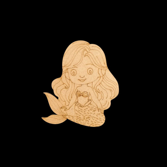 Cute Little Mermaid (MDF Lasercut Premarked Colouring Base)
