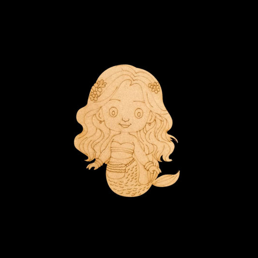 Cute Mermaid Kid (MDF Lasercut Premarked Colouring Base)