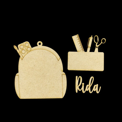 Cute Mini School Backpack (MDF Bag Dangler - Keychain Base ) Personalised