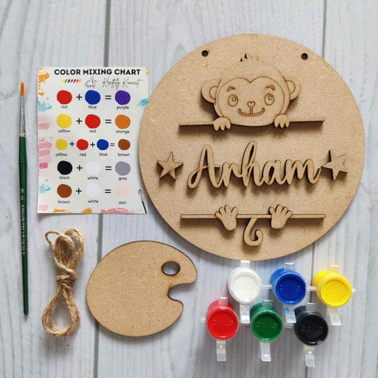 Cute Monkey Peeping - DIY Name Plate Kit (Personalised MDF)