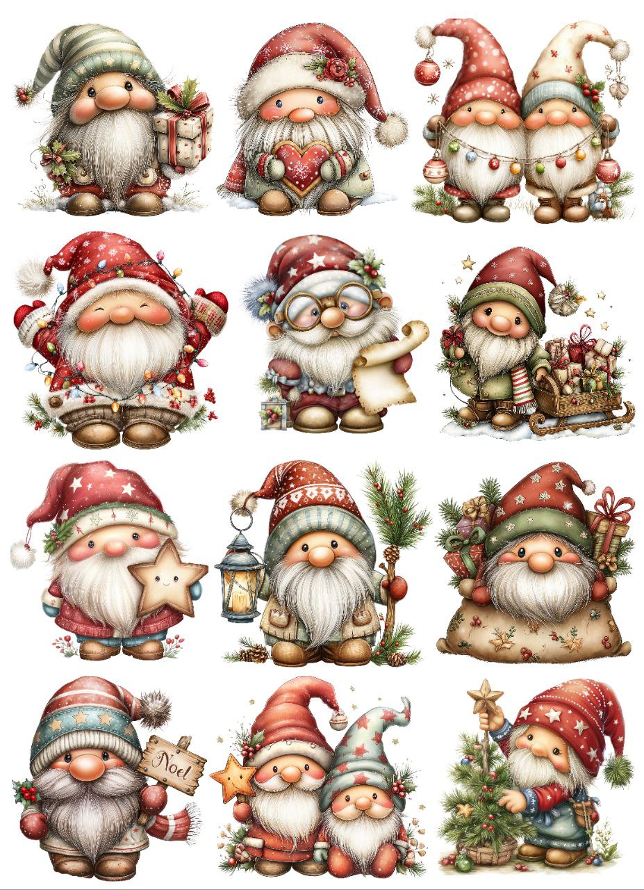 Cute Santa Elves and Dwarves - Christmas (Instant Transfer Sheet)