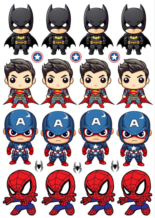 Cute Superheroes - Press N Peel Stickers (UV DTF) Size A6