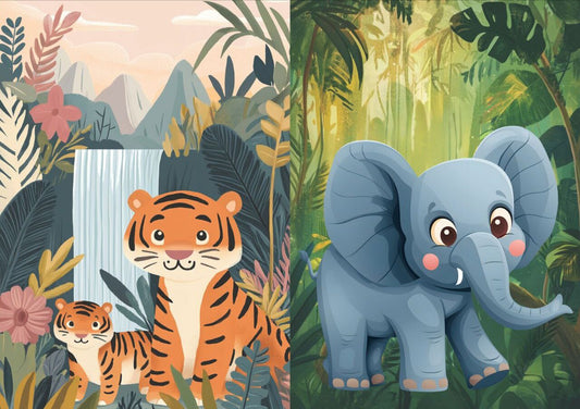 Cute Tiger and Elephant (Decoupage Paper)2in1
