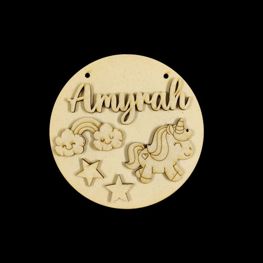 Cute Unicorn - Girl ( MDF Kids Mini Name Plates ) Personalised