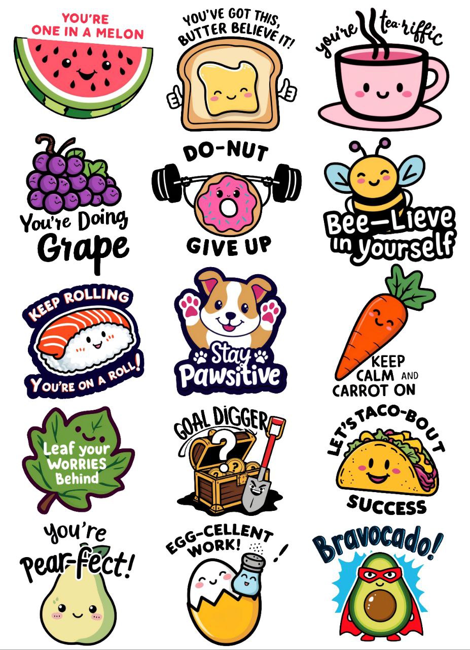 Cute n Clever Puns - Mix Theme (Instant Transfer Sheet)