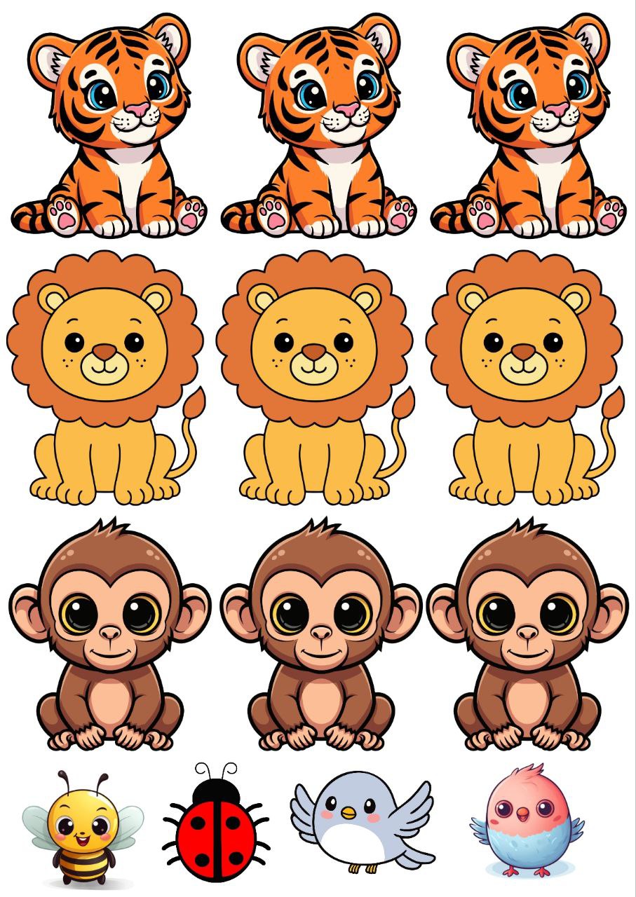 Cute toony animals animated - Press N Peel Stickers (UV DTF) Size A6