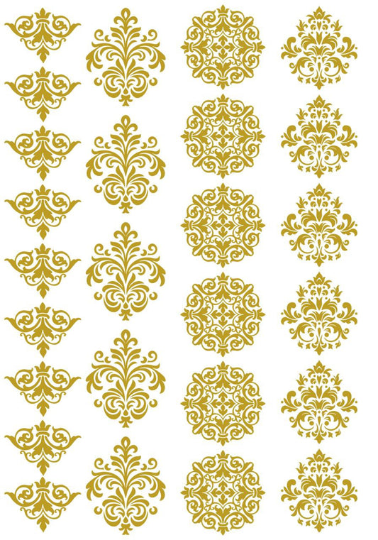 Damask Pattern Elements - Metallic Gold Colour (Instant Transfer Sheet)
