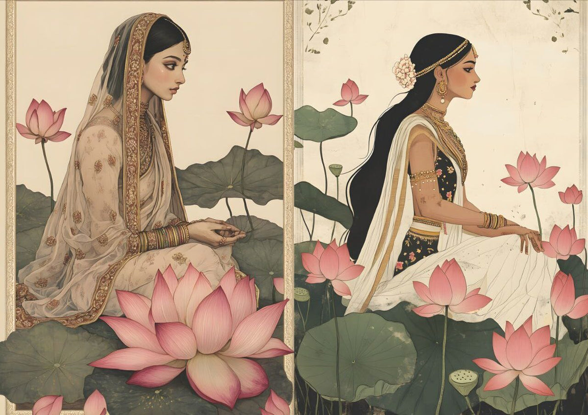 Desi Beauty | Lotus | Indian Folk Art (2 in 1 - Decoupage Paper)