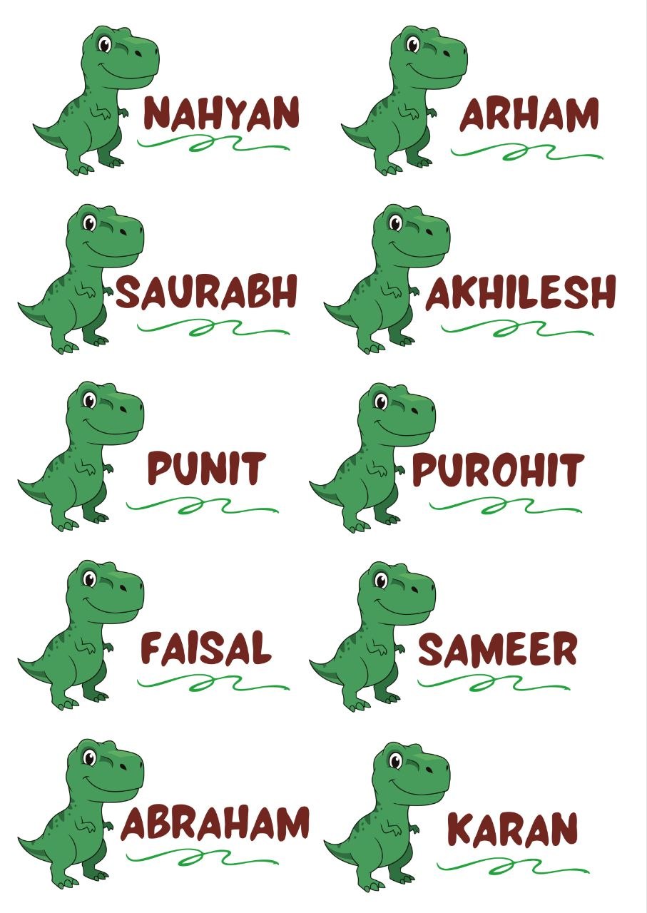 Dinosaur - Personalised DTF Press n Peel Stickers (A6) 10 Names