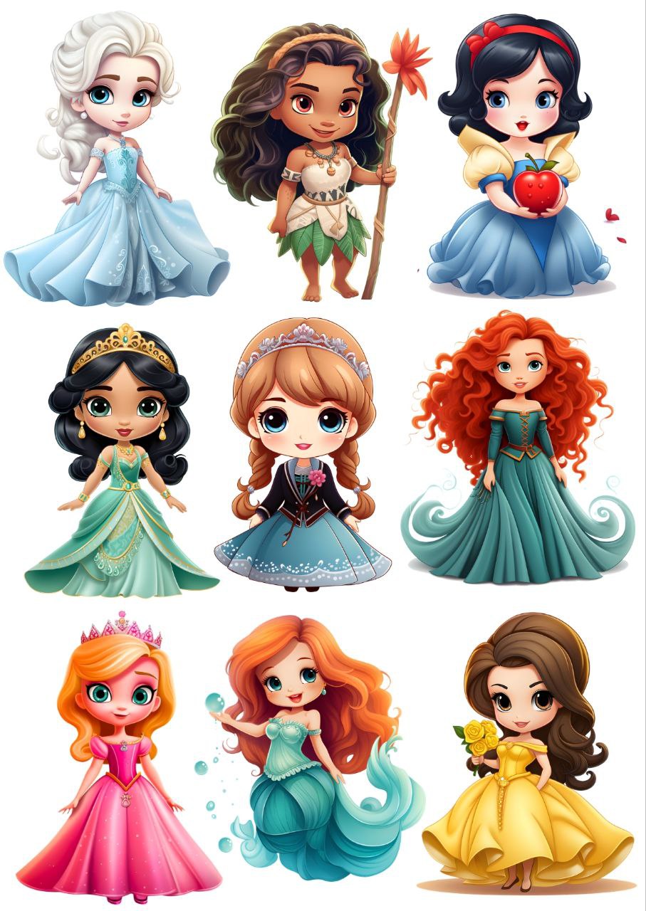 Disney Princess mix - Press N Peel Stickers (UV DTF) Size A6