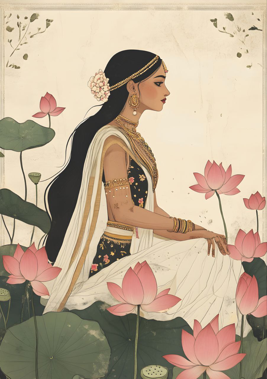 Divine Poetry - Desi Indian Woman - Folk art (Full Size - Decoupage Paper)